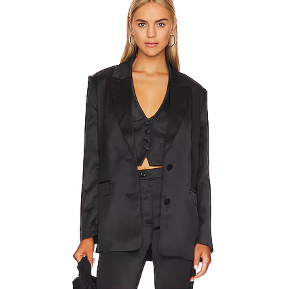 Bardot Nyah Satin Blazer Womens Black Satin Two Button Notched Lapel Size Small